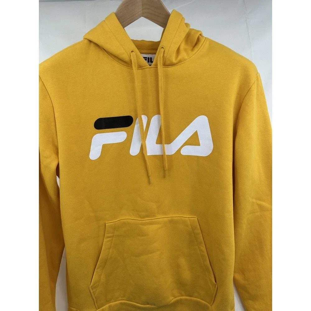 FILA Yellow Sweatshirt‎ Hoodie Kangaroo Pocket Logo Pullover Athletic Medium